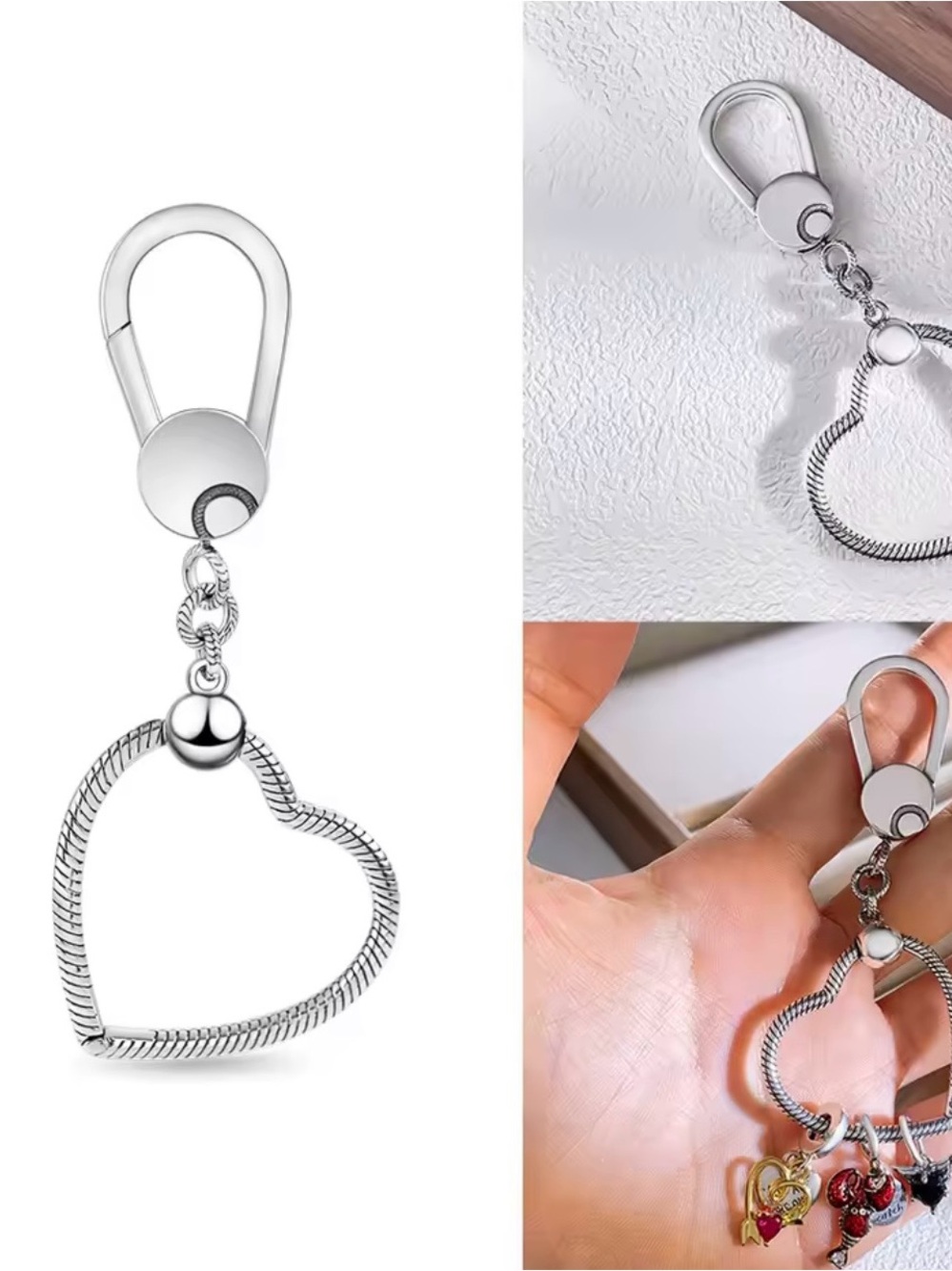 Silver Heart Rope Charm Keyring - Picture 2 of 2